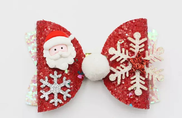 Christmas Snowflake and Santa Glitter Bow