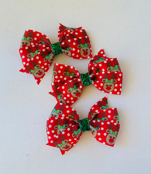 Red and White Spot Rudolph Christmas Hair Bow