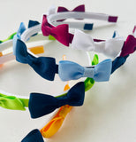 School Hair Accessories - custom made, choose colours needed- Ribbon Lined Mini Bows Headband